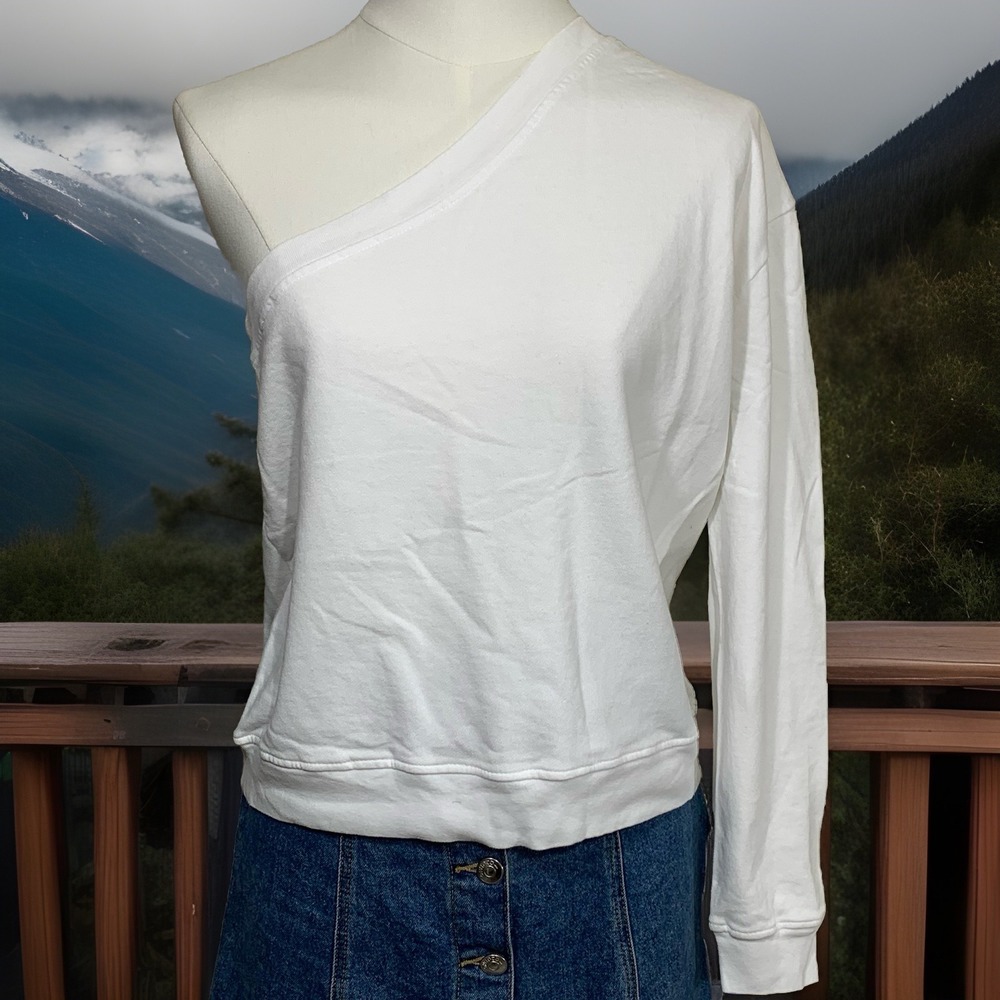 The‎ Lady & The Sailor Sweatshirt Womens 2 White One Shoulder Long Sleeve Cotton